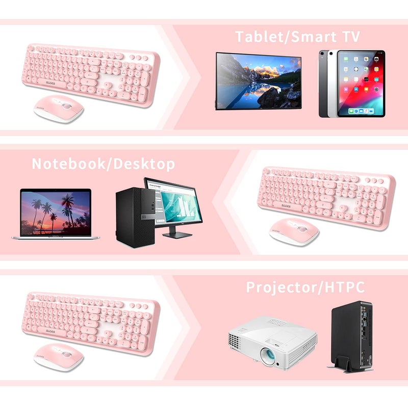 Letton Pink Wireless Keyboard and Mouse Combo, Retro Typewriter Style Cute Bubble Keyboard with Round Keycaps, 2.4GHz Full Size Creamy Keyboard&Mouse with 3 DPI for Long Nails for PC Laptop Desktop Computer - Image 3